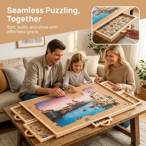 Wooden jigsaw puzzle - jigsaw, table